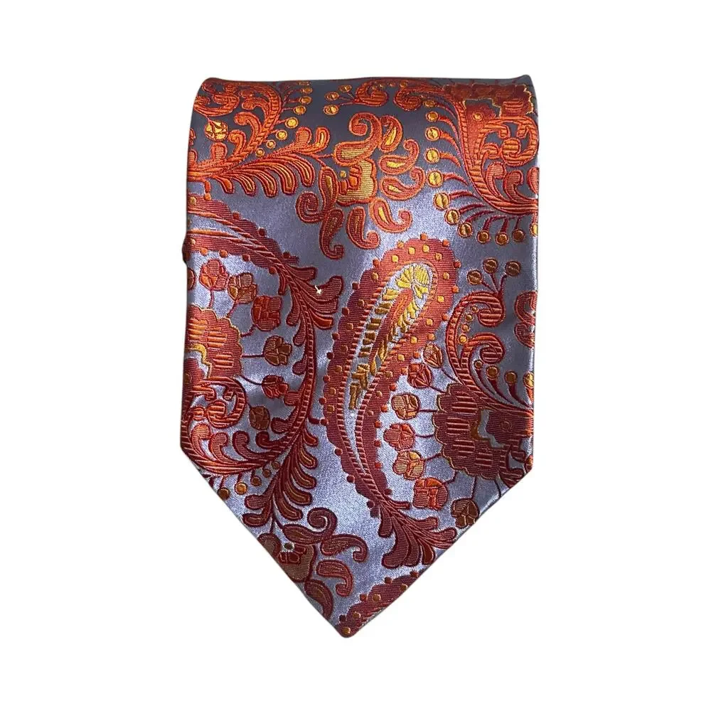 Massimo Ferre Paisley Blue Orange 100% Silk Hand Made Tie.